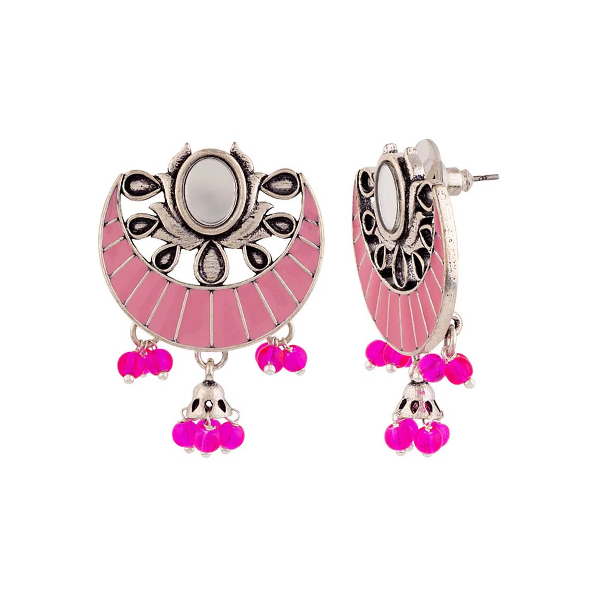 Rangabati Pink Beads and Mirrors Earrings - Image 4