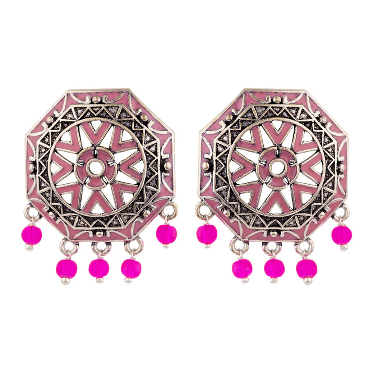 Rangabati Pink Beads Disc Earrings - Image 3