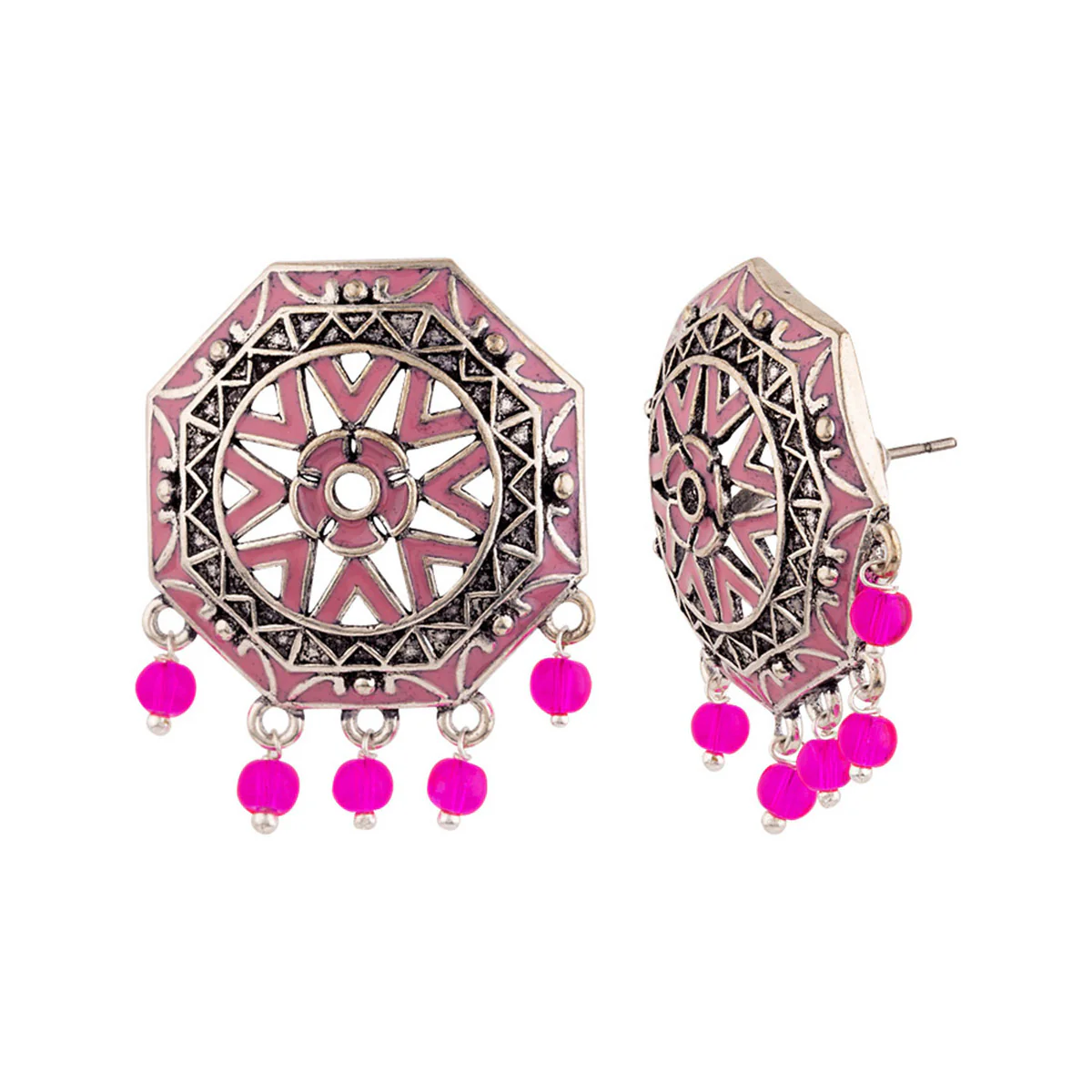 Rangabati Pink Beads Disc Earrings - Image 4