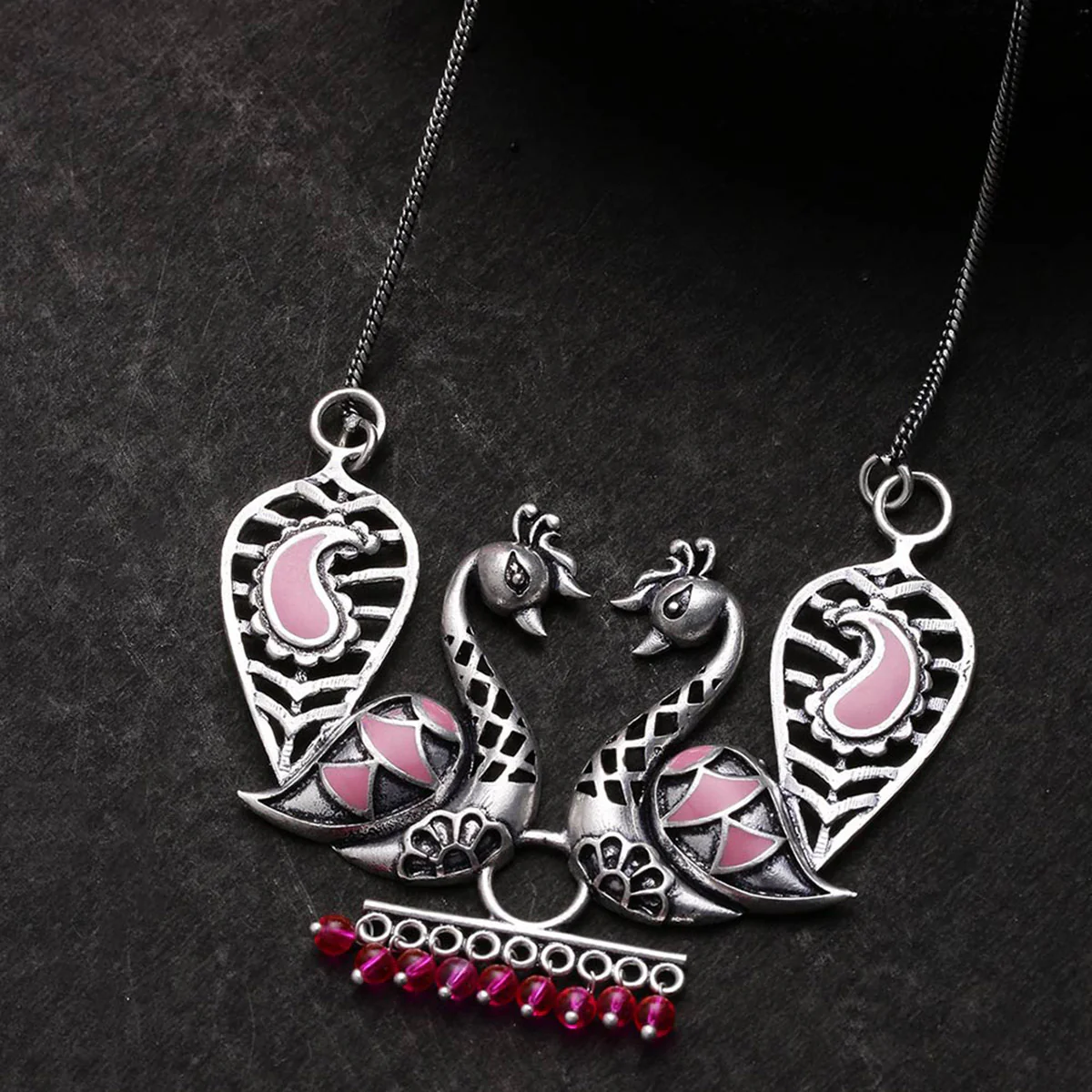 Rangabati Pink Embellishments Peacocks Necklace