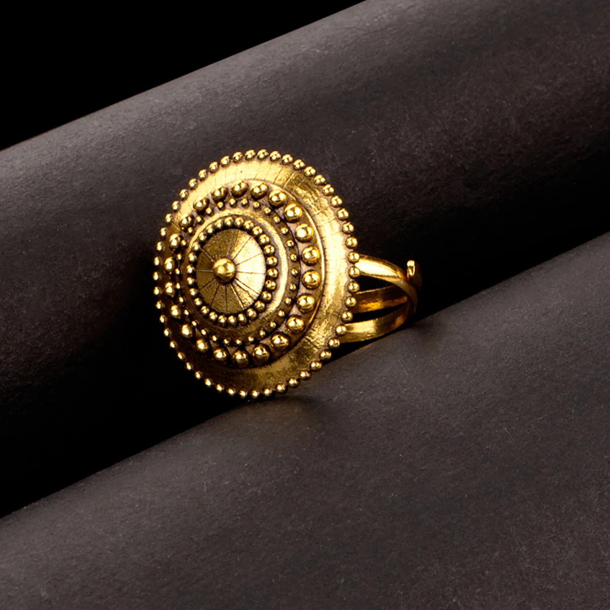 Rava Ball Adjustable Oxidised Gold Statement Ring