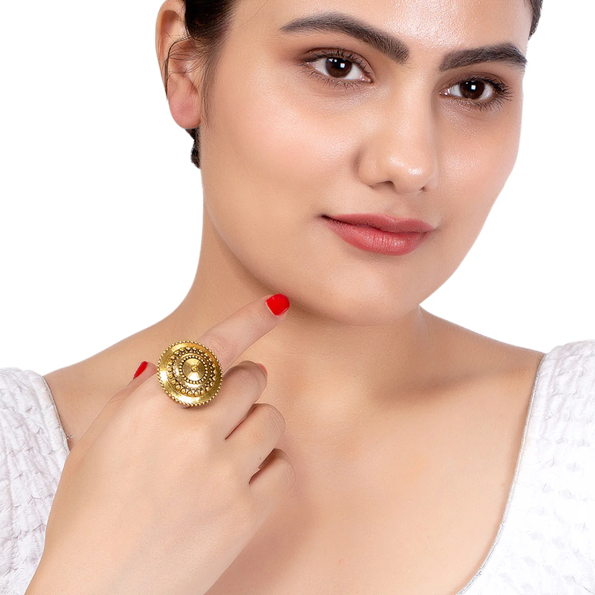 Rava Ball Adjustable Oxidised Gold Statement Ring - Image 2