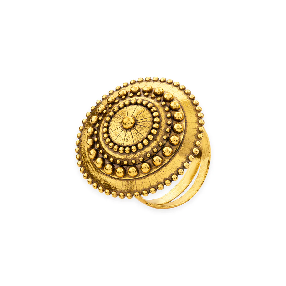 Rava Ball Adjustable Oxidised Gold Statement Ring - Image 3