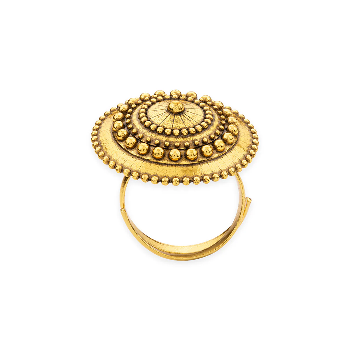 Rava Ball Adjustable Oxidised Gold Statement Ring - Image 4