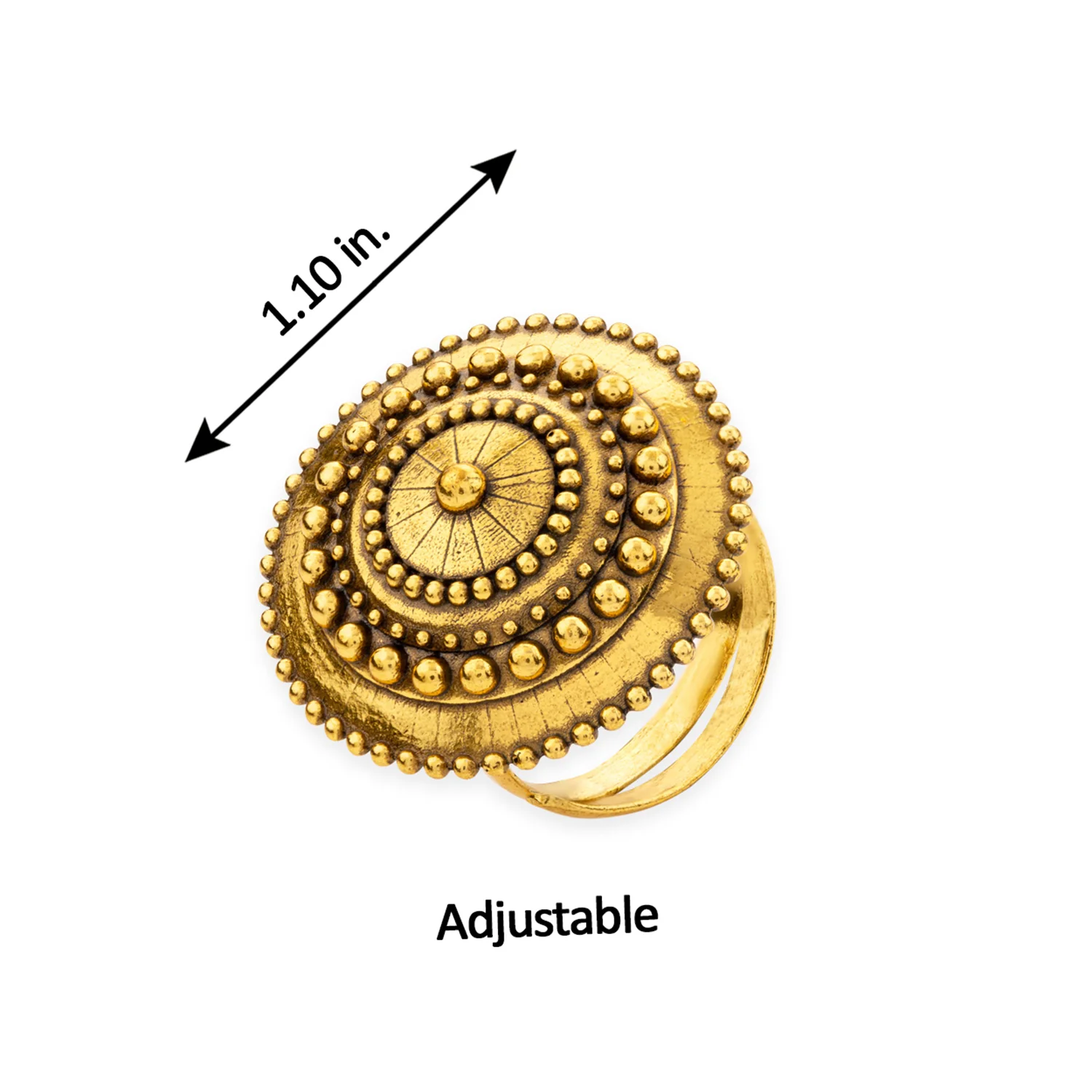 Rava Ball Adjustable Oxidised Gold Statement Ring - Image 5