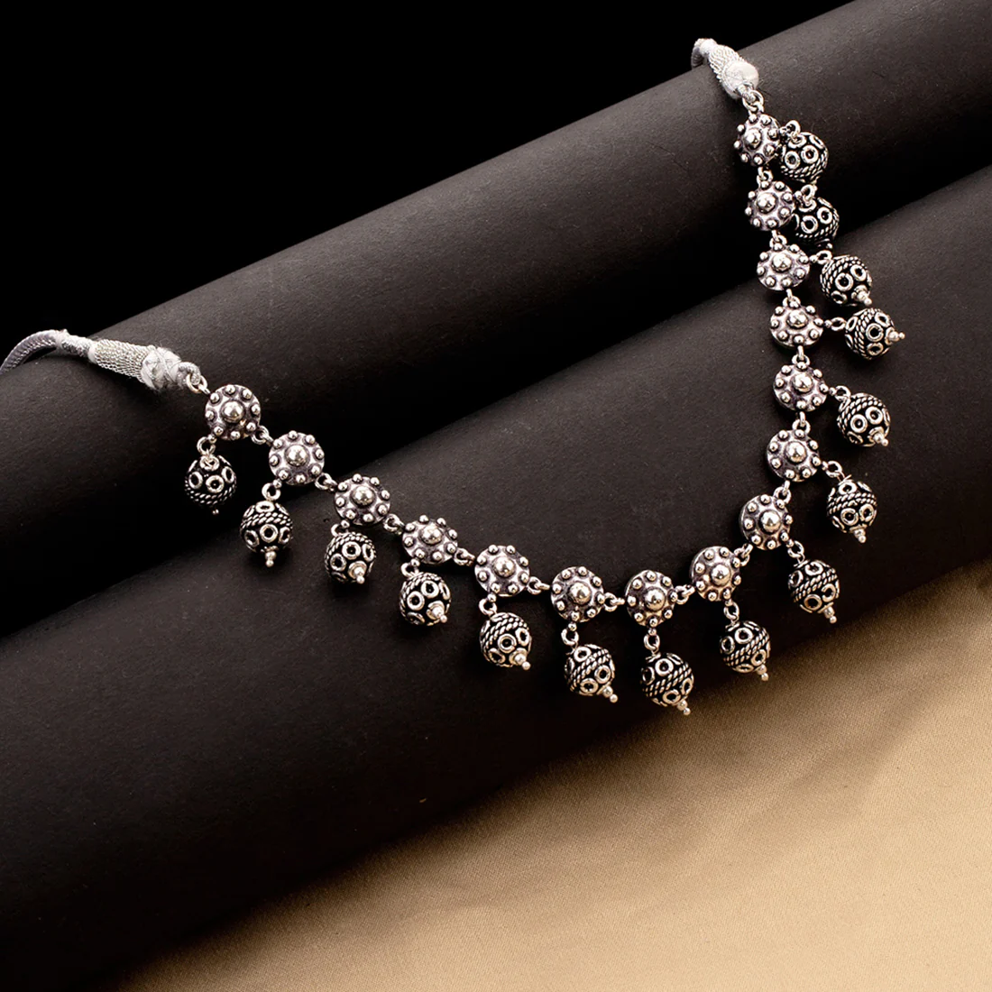 Rava Ball Ball Drop Oxidized Necklace