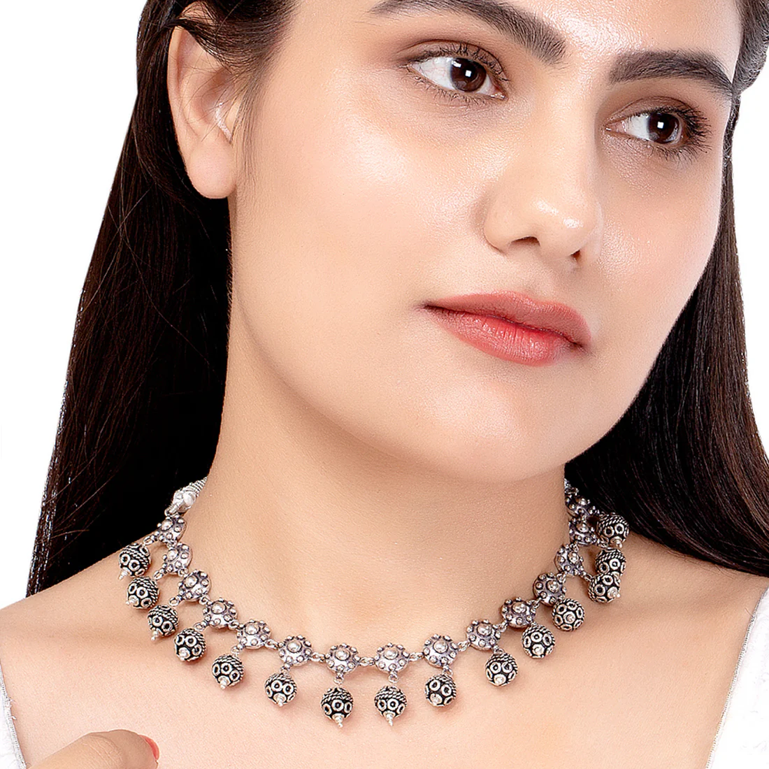 Rava Ball Ball Drop Oxidized Necklace - Image 2