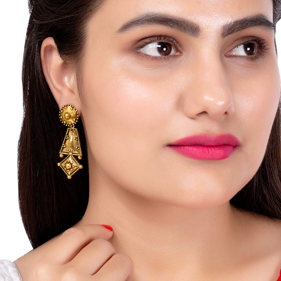 Rava Ball Geometric Long Earrings - Image 2