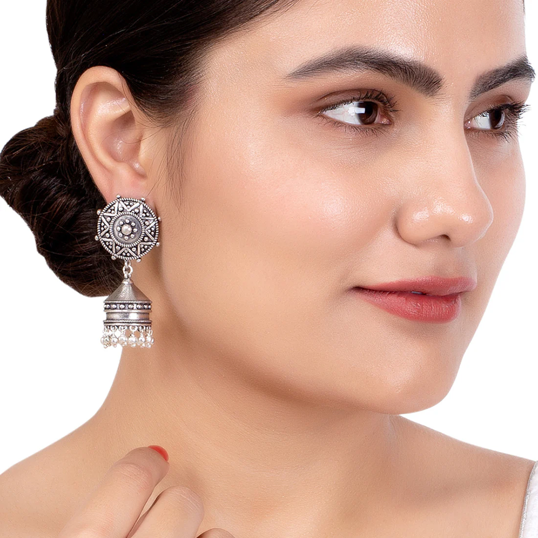 Rava Ball Ghungroo Drop Silver Oxidized Plated Earrings - Image 2