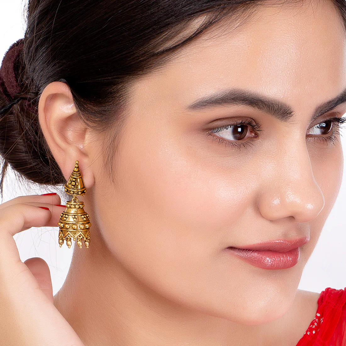 Rava Ball Gungroo Drop Jhumka Earrings - Image 2