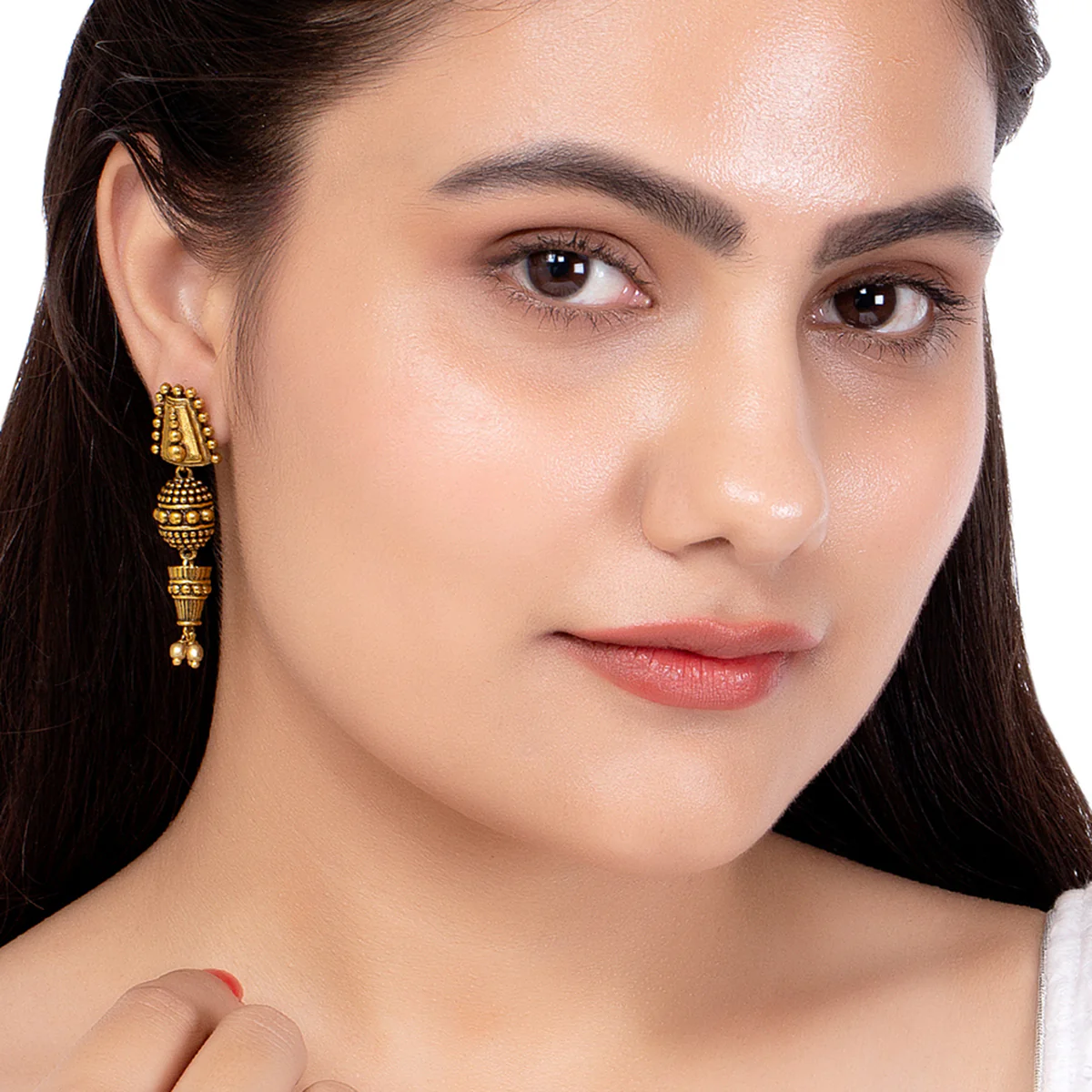 Rava Ball Intricate Oxidized Long Earrings - Image 2