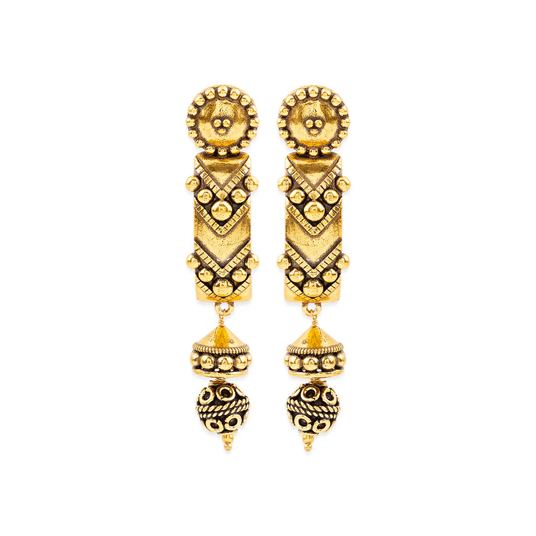 Rava Ball Long Oxidized Earrings - Image 3
