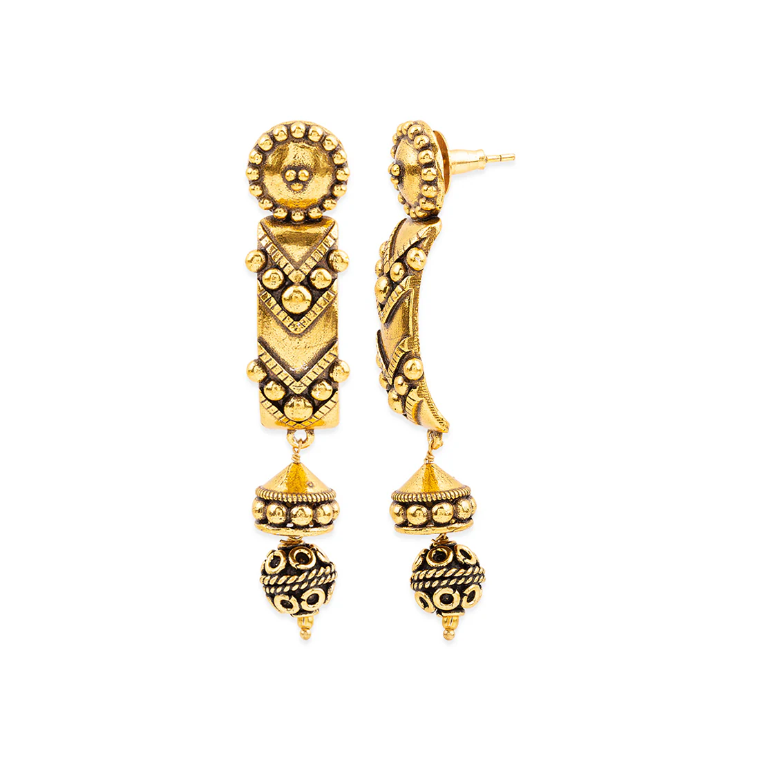 Rava Ball Long Oxidized Earrings - Image 4
