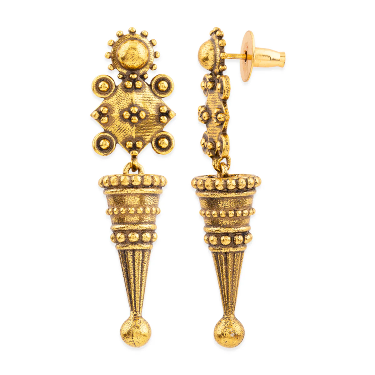Rava Ball Oxidized Conical Earrings - Image 4