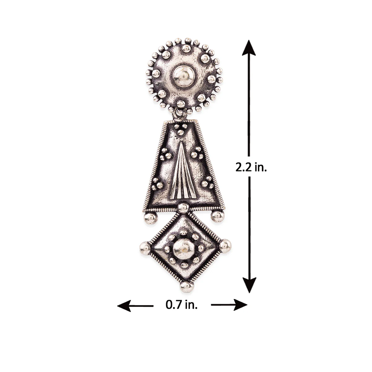 Rava Ball Oxidized Geometric Long Earrings - Image 6