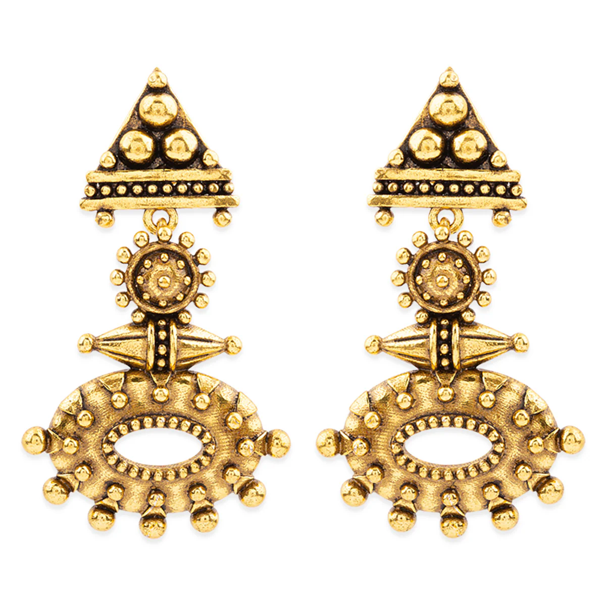 Rava Ball Oxidized Gold Dangle Earrings - Image 3