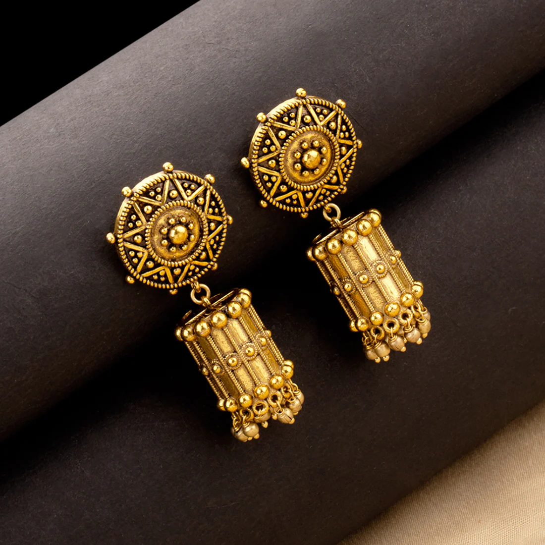 Rava Ball Oxidized Gold Earrings