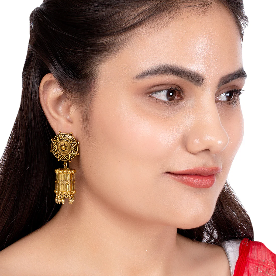 Rava Ball Oxidized Gold Earrings - Image 2