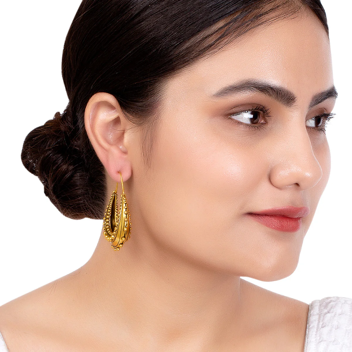 Rava Ball Oxidized Gold Hoop Earrings - Image 2
