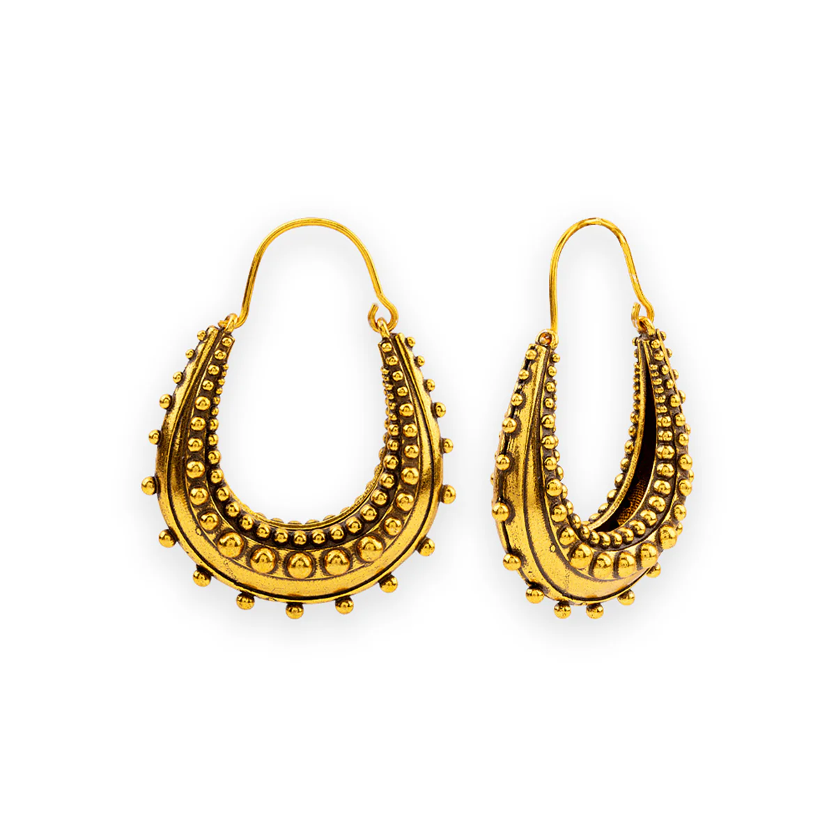 Rava Ball Oxidized Gold Hoop Earrings - Image 4
