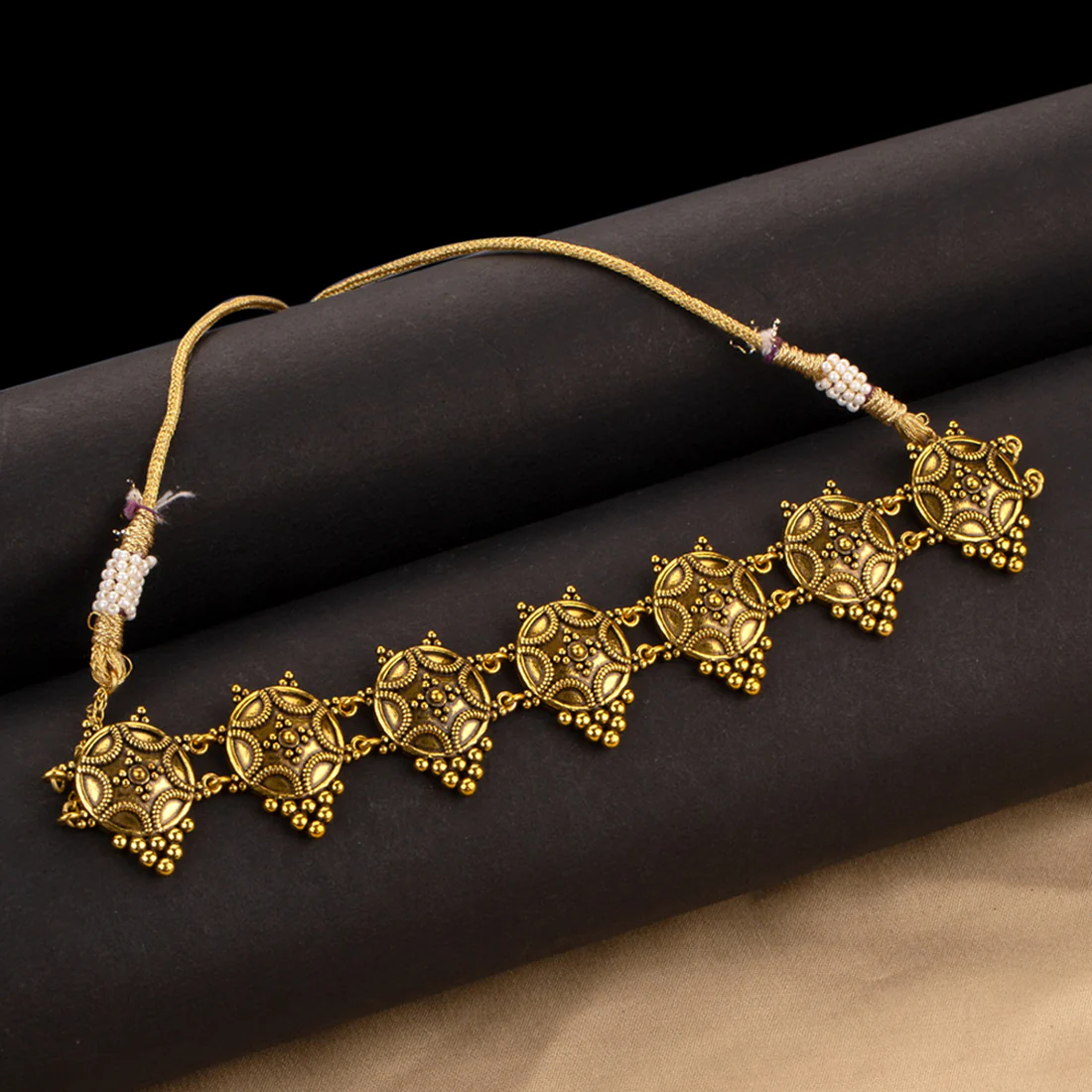 Rava Ball Oxidized Gold Plated Choker Necklace