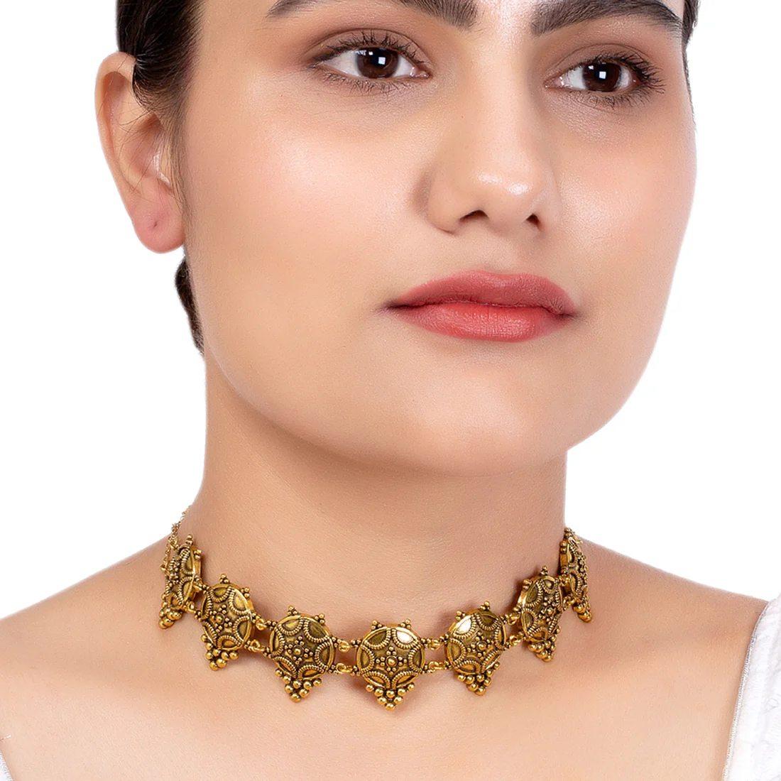 Rava Ball Oxidized Gold Plated Choker Necklace - Image 2