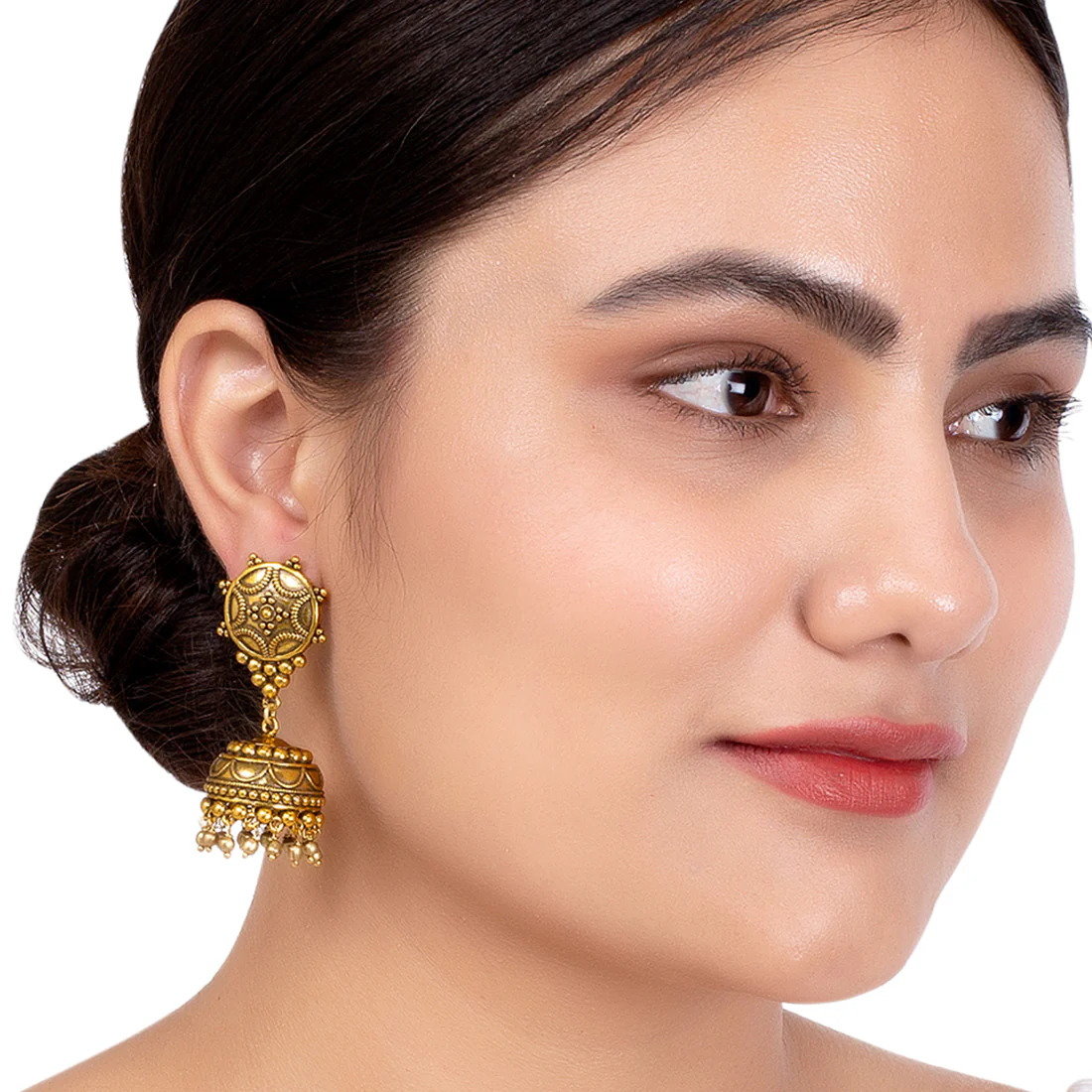 Rava Ball Oxidized Gold Plated Jhumka Earrings - Image 2
