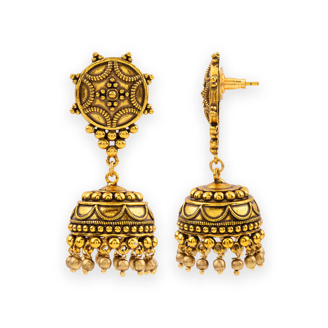 Rava Ball Oxidized Gold Plated Jhumka Earrings - Image 4