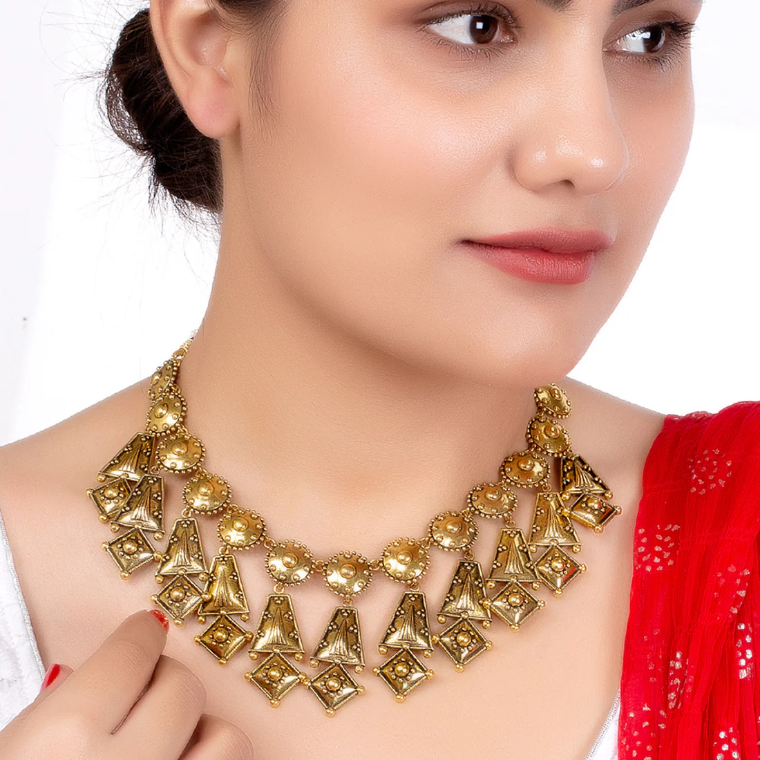 Rava Ball Oxidized Gold Plated Statement Necklace - Image 2