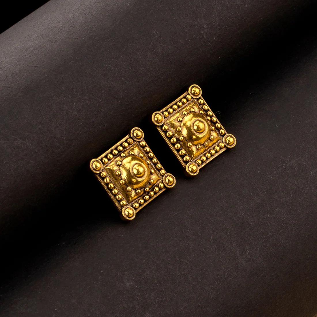 Rava Ball Oxidized Gold Square-Shaped Stud Earrings