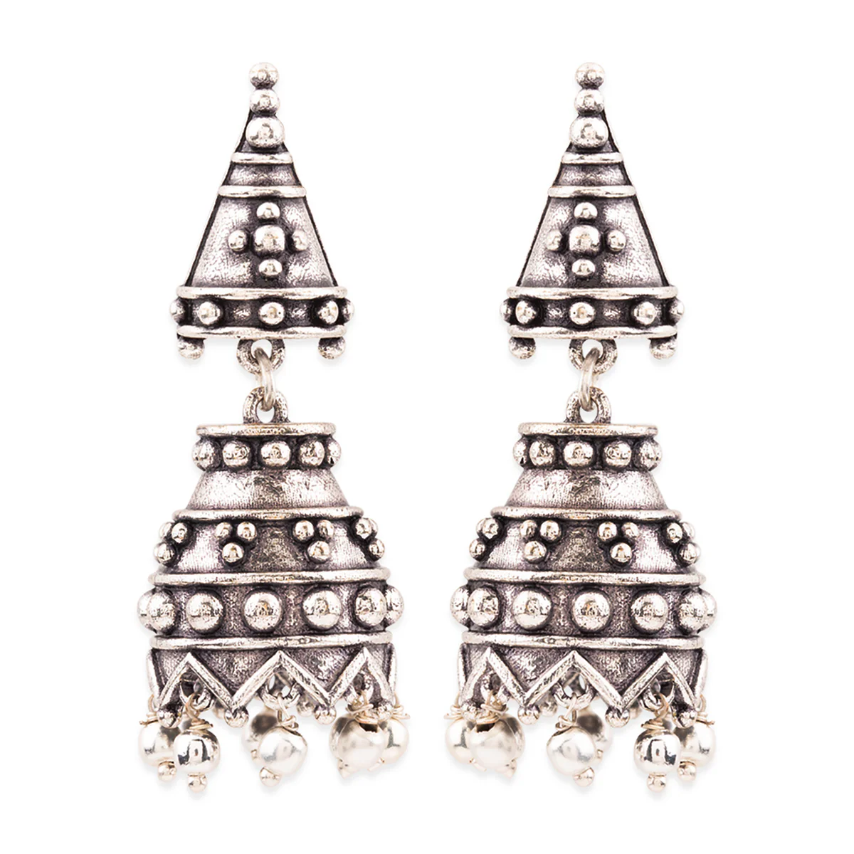 Rava Ball Oxidized Gungroo Drop Jhumka Earrings - Image 3
