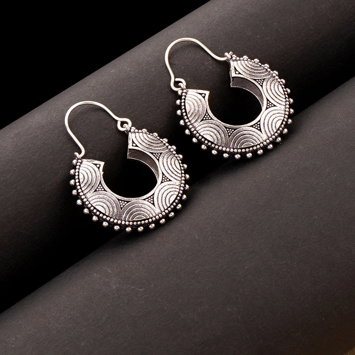 Rava Ball Oxidized Hoop Style Earrings