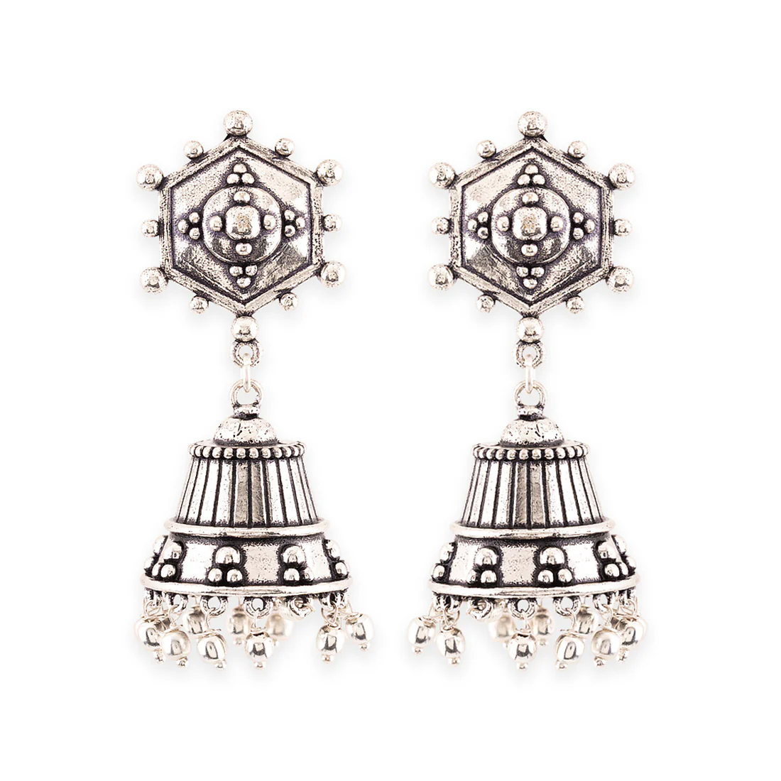 Rava Ball Oxidized Silver Plated Jhumkas - Image 3
