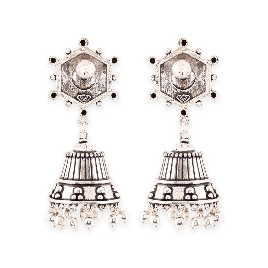 Rava Ball Oxidized Silver Plated Jhumkas - Image 5