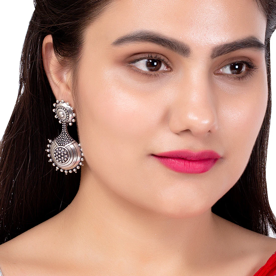 Rava Ball Round Silver Oxidized Earrings - Image 2