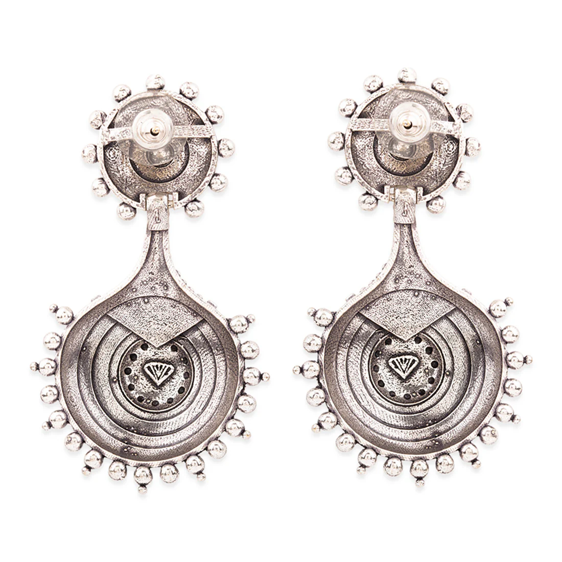 Rava Ball Round Silver Oxidized Earrings - Image 5