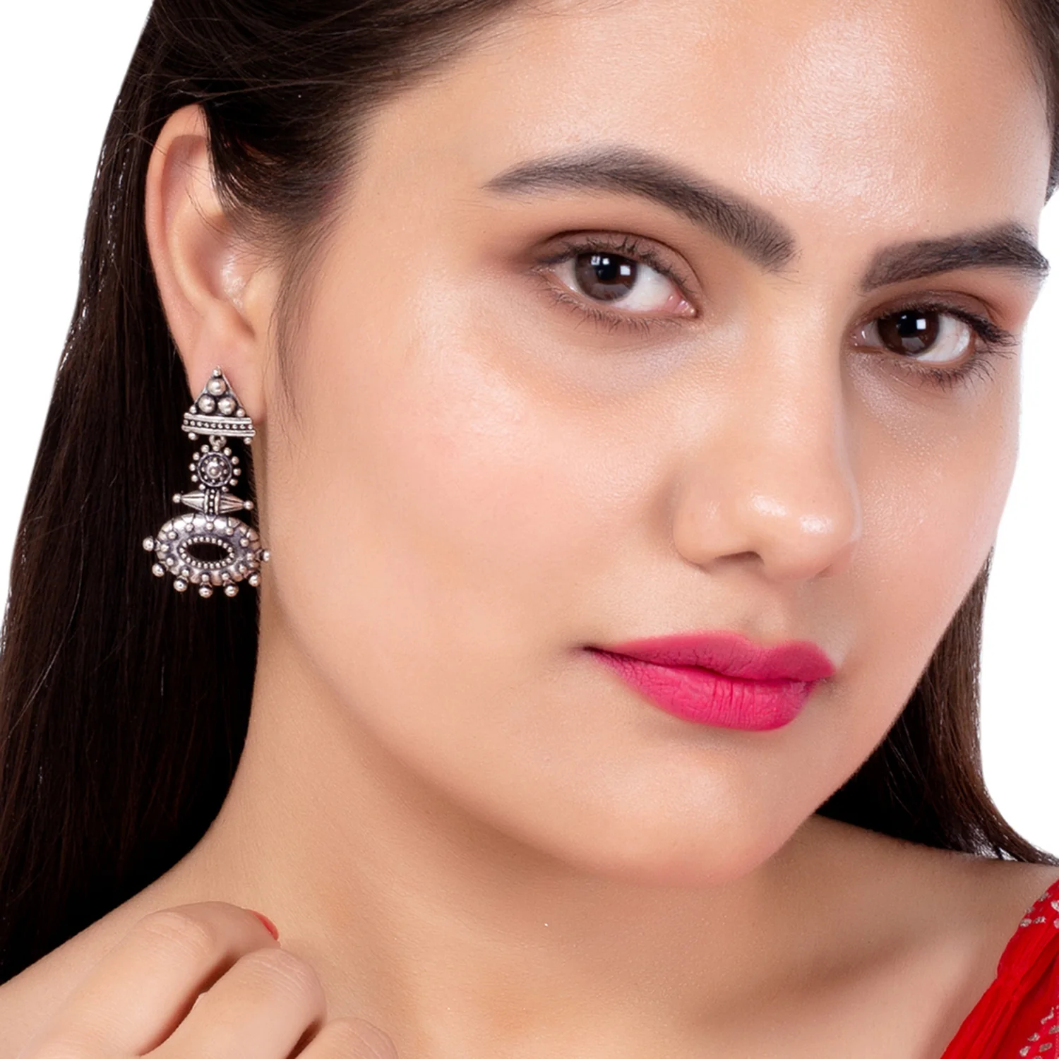 Rava Ball Silver Oxidized Dangle Earrings - Image 2