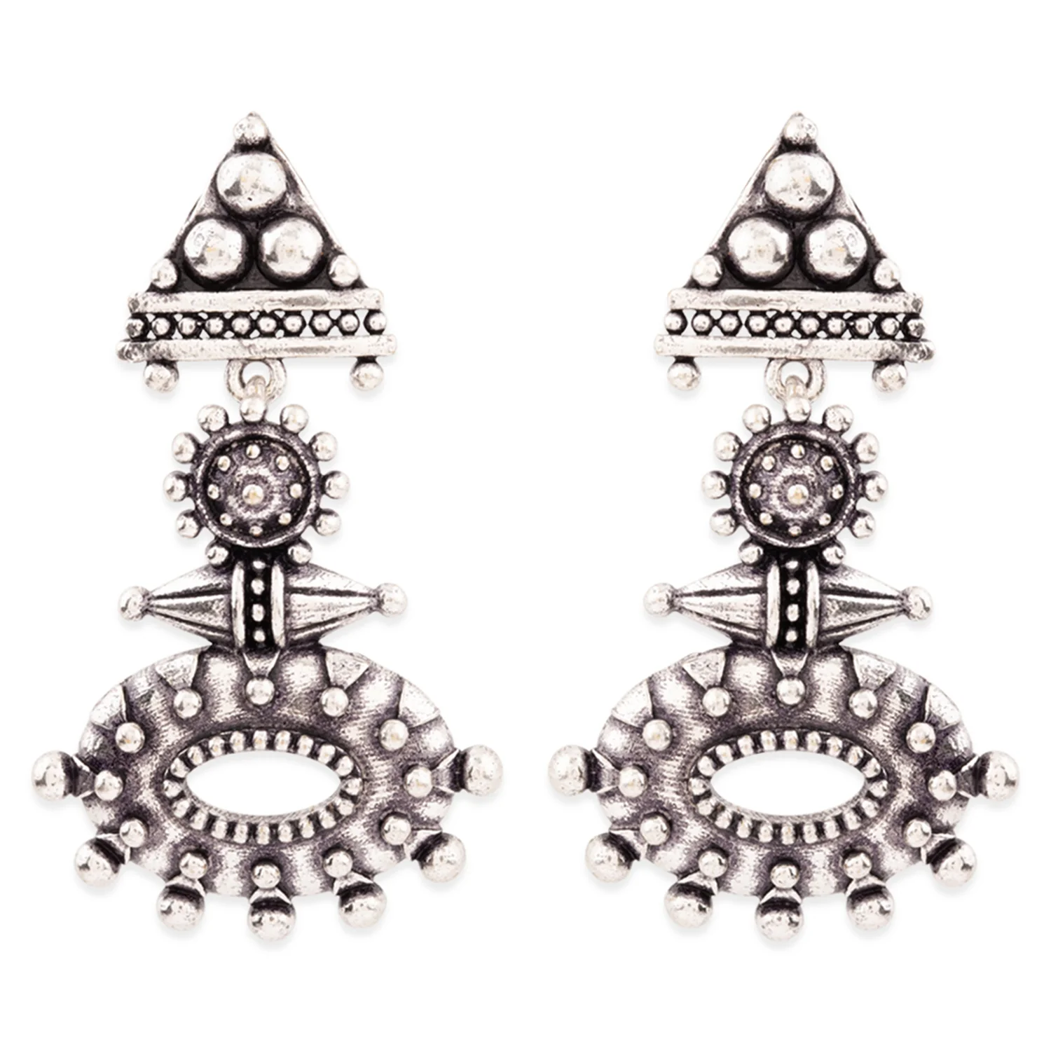 Rava Ball Silver Oxidized Dangle Earrings - Image 3