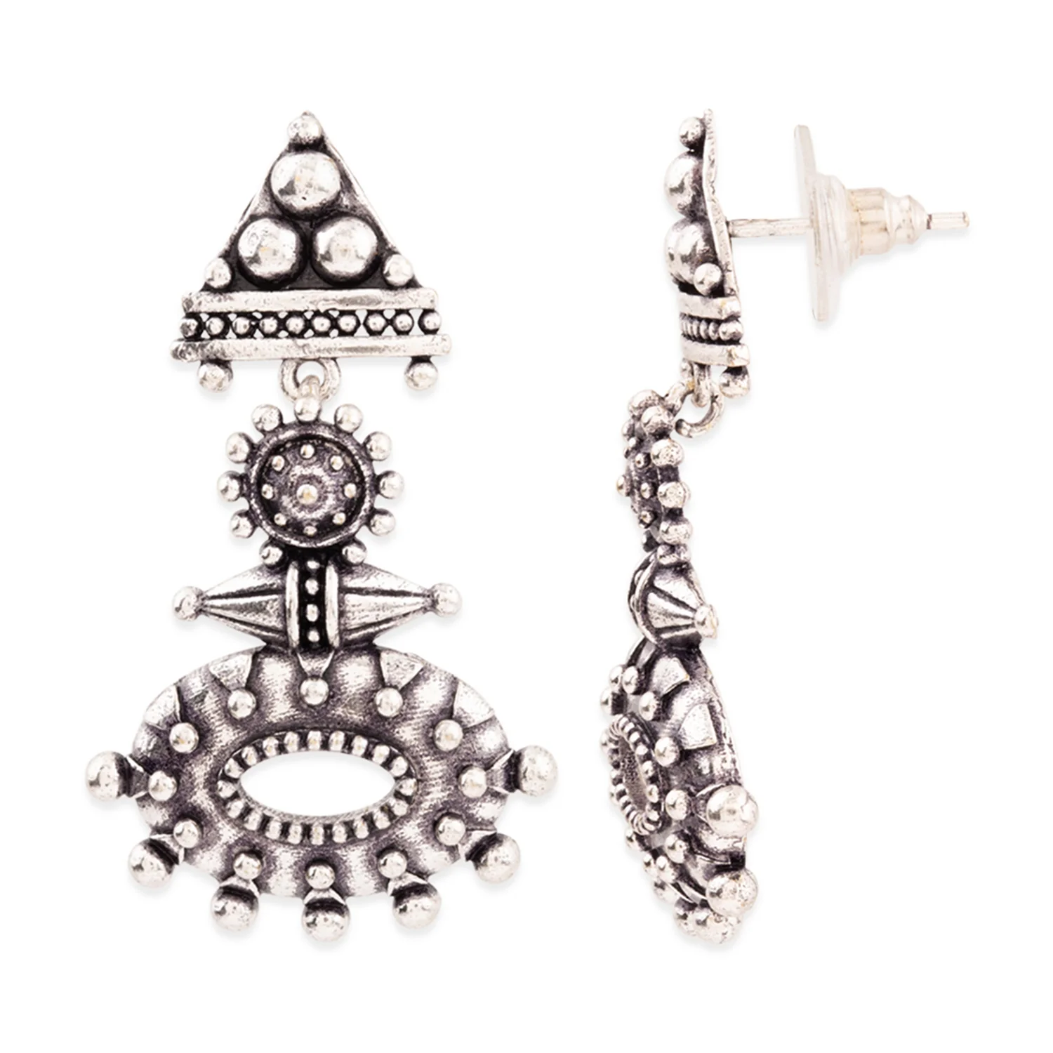 Rava Ball Silver Oxidized Dangle Earrings - Image 4