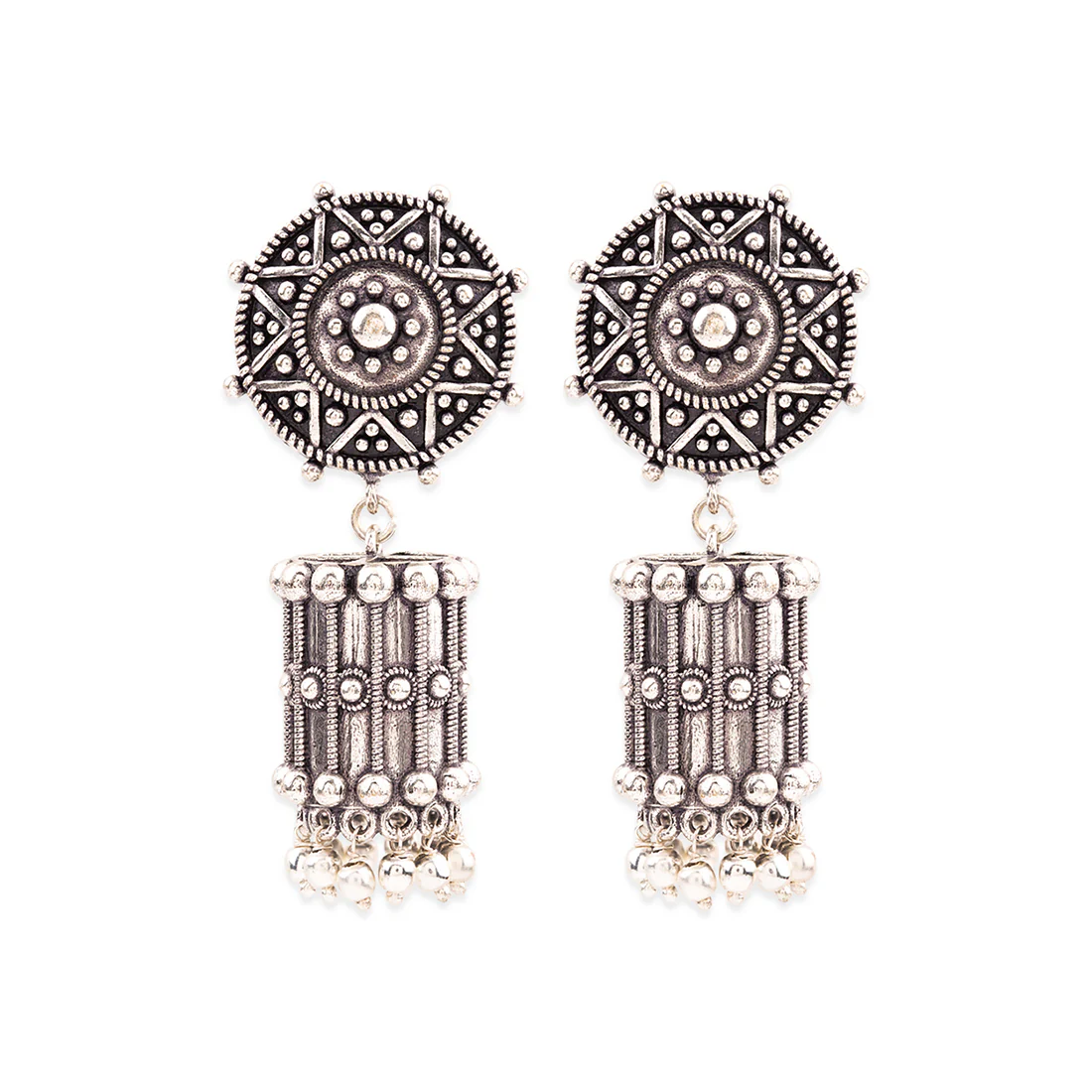 Rava Ball Silver Oxidized Earrings - Image 3
