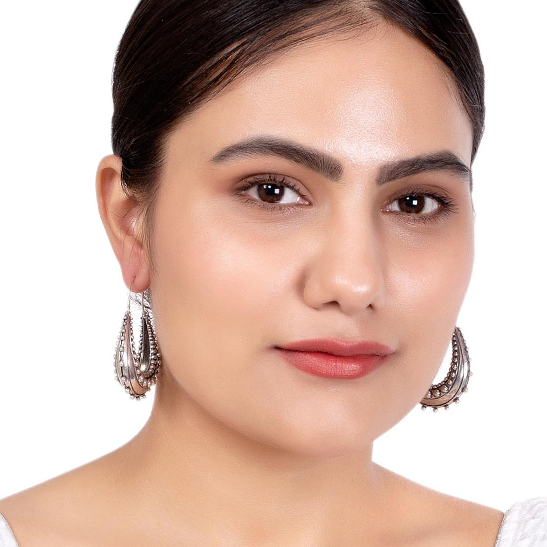 Rava Ball Silver Oxidized Hoop Earrings - Image 2