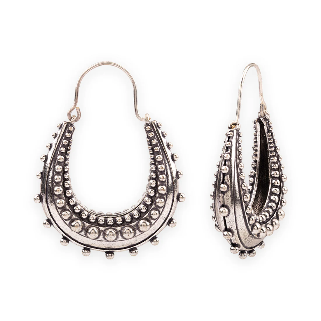 Rava Ball Silver Oxidized Hoop Earrings - Image 4