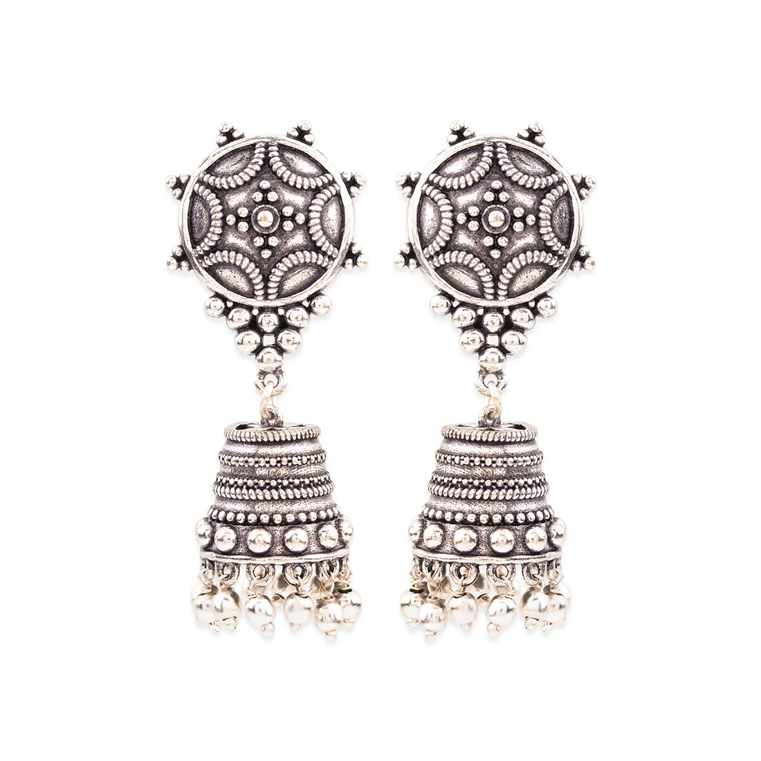 Rava Ball Silver Oxidized Jhumka Earrings - Image 3