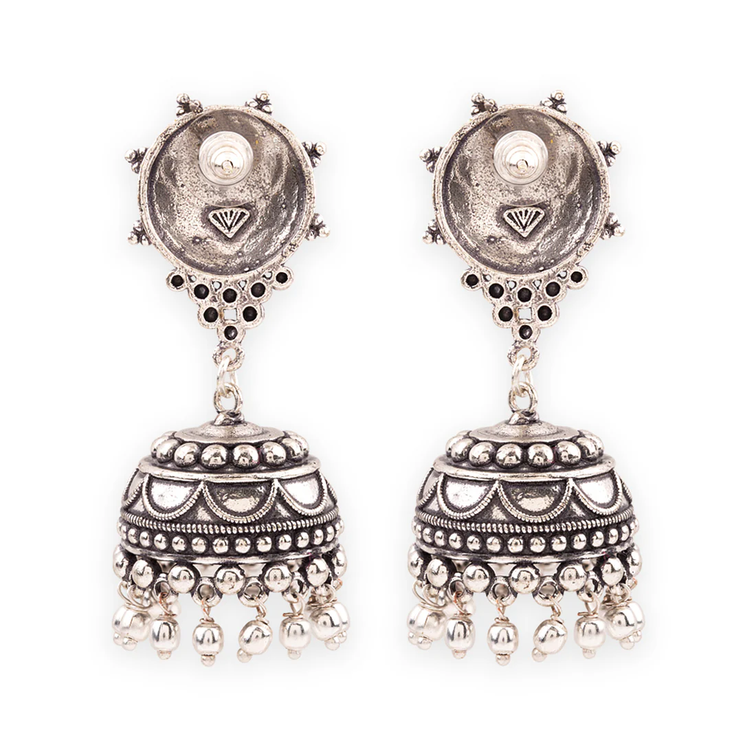 Rava Ball Silver Oxidized Jhumka Earrings - Image 5