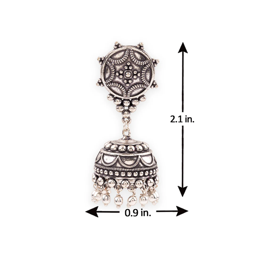 Rava Ball Silver Oxidized Jhumka Earrings - Image 6