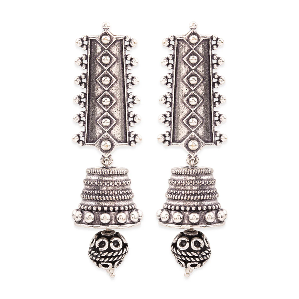 Rava Ball Silver Oxidized Jhumki Style Earrings - Image 3