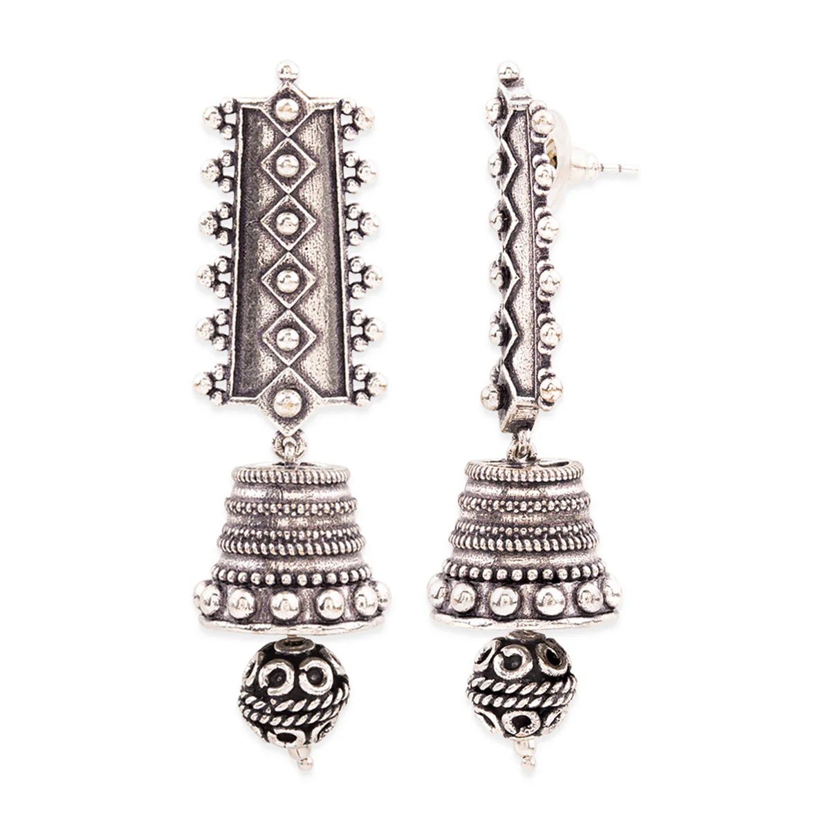Rava Ball Silver Oxidized Jhumki Style Earrings - Image 4