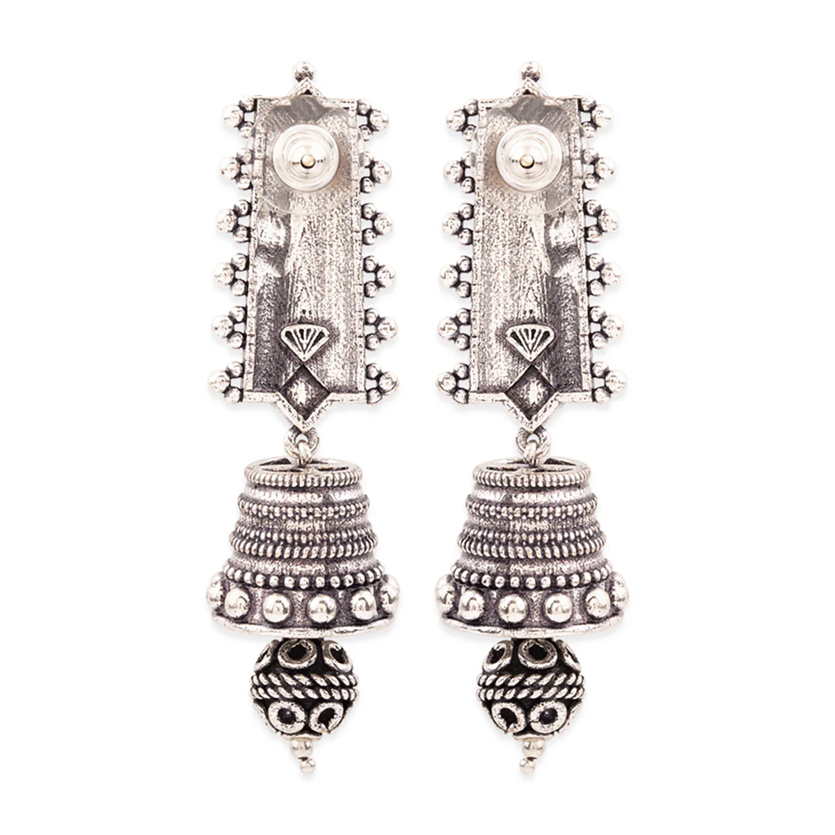 Rava Ball Silver Oxidized Jhumki Style Earrings - Image 5