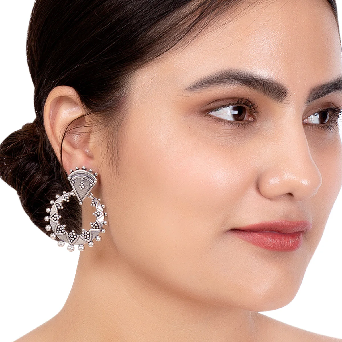 Rava Ball Silver Oxidized Plated Hoop Style Earrings - Image 2