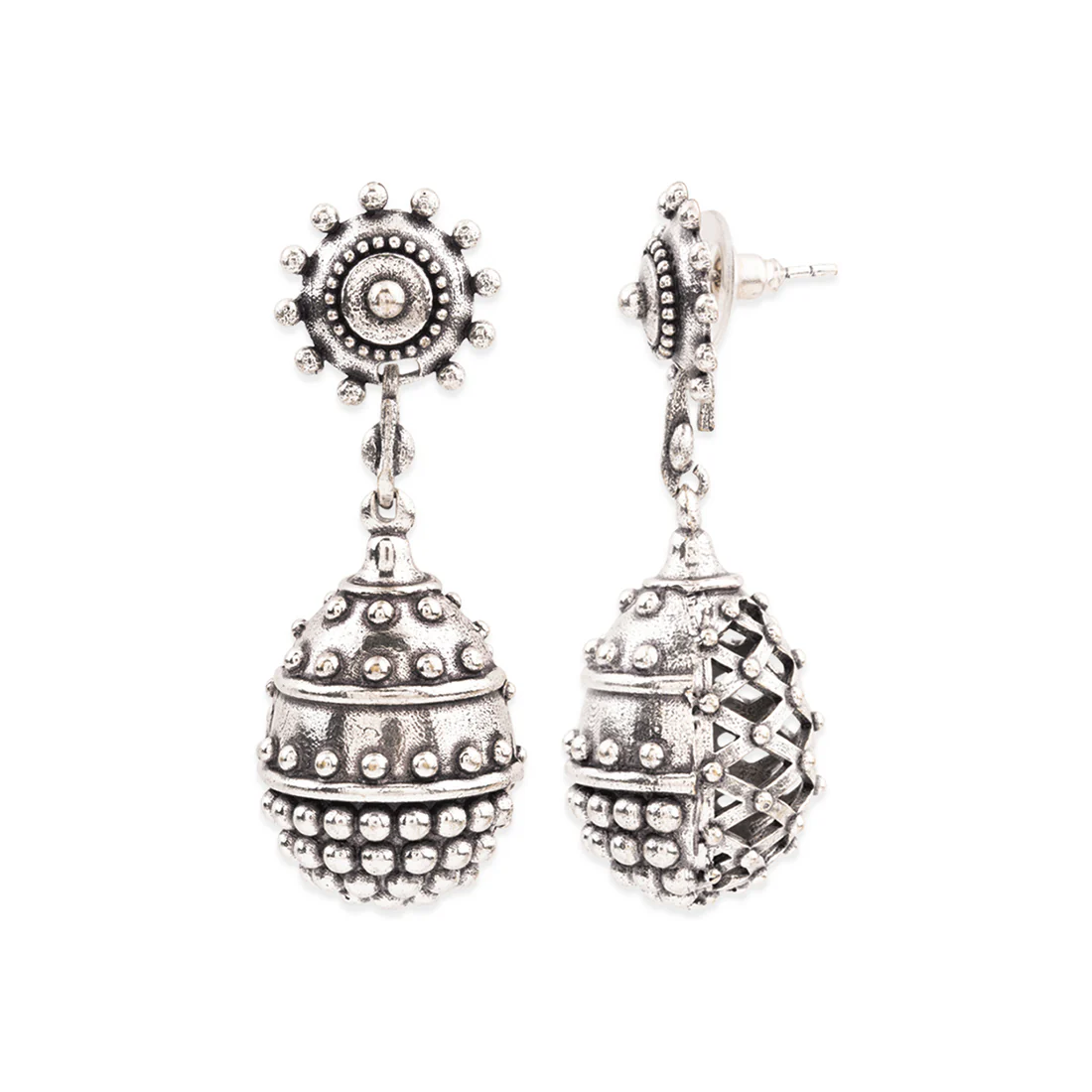 Rava Ball Silver Oxidized Round Earrings - Image 4